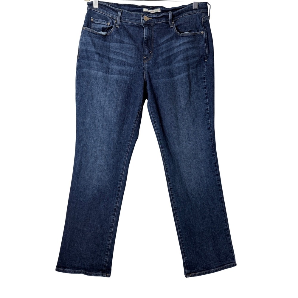 Levi's 505 Straight Jeans Women 12 Dark Wash Blue Stretch Denim Mid Rise Retro